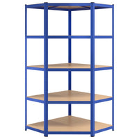 Étagère D'angle À 5 Niveaux Acier Et Bois D'ingénierie Bleu - priveeshop.com