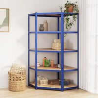 Étagère D'angle À 5 Niveaux Acier Et Bois D'ingénierie Bleu - priveeshop.com