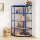 Étagère D'angle À 5 Niveaux Acier Et Bois D'ingénierie Bleu - priveeshop.com
