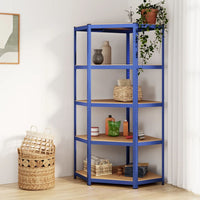 Étagère D'angle À 5 Niveaux Acier Et Bois D'ingénierie Bleu - priveeshop.com
